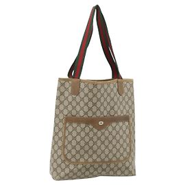 GUCCI GG Supreme Web Sherry Line Tote Bag PVC Beige Red 40 02 003 Auth 180170