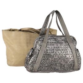 Borsa Tote CHANEL Nylon 2 Set Argento Beige CC Auth BA12495