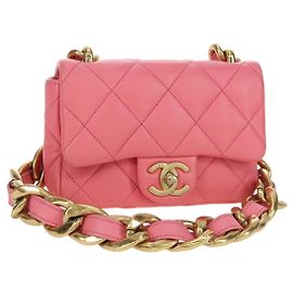CHANEL Matelasse Chain Shoulder Bag Lamb Skin Pink Gold CC Auth 177321SAM
