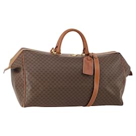 Céline Borsa Boston CELINE Macadam Canvas PVC Pelle 2way Marrone Oro Auth ep14007