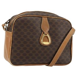 Céline CELINE Macadam Canvas Schultertasche PVC Leder Braun Gold Auth BA12535