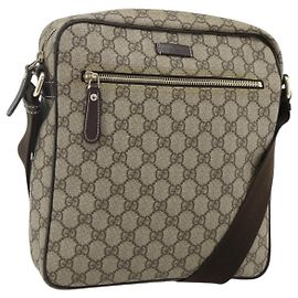 GUCCI GG Supreme Schultertasche PVC Leder Beige Gold 201448 Auth 177612A