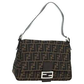 FENDI Zucca Canvas Mamma Baguette Borsa a Spalla Nero Marrone Auth 178747V