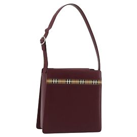 Borsa a Spalla BURBERRY Nova Check in Pelle Bordeaux Argento Auth ep14479