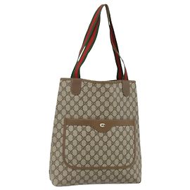 Bolso Tote GUCCI GG Supreme Web Sherry Line PVC Beige Red 3902003 Auth 180171