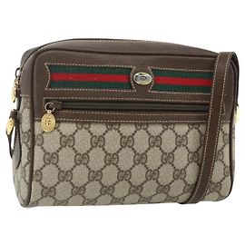 Borsa a Spalla GUCCI GG Supreme Web Sherry Line PVC Beige Oro Auth 179865