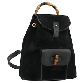 Zaino GUCCI Bamboo in scamosciato nero e oro 003 1705 0030 Auth 177608