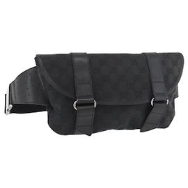Marsupio GUCCI GG Canvas Nero Argento 145351 Auth 180238
