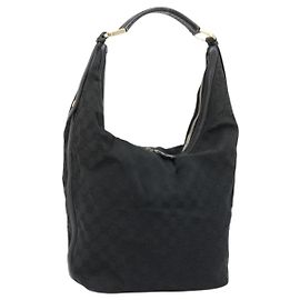Bolsa de Ombro GUCCI GG Canvas Preta Prata 001 4287 Auth 177507