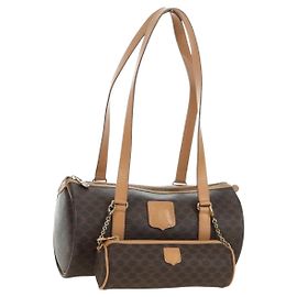 Céline Sac Boston CELINE en toile Macadam PVC Cuir Marron Or Auth 176802V
