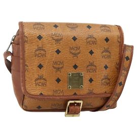 Borsa a tracolla MCM Vicetos Logogram PVC Marrone Oro Auth 180068