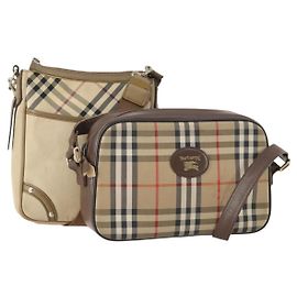 Bolsa de Ombro Burberry Nova Check em Lona 2 Conjuntos Bege Auth BA12494