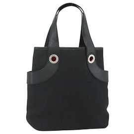 Bulgari Borsa BVLGARI Logo Mania in tela nero argento Auth 180084