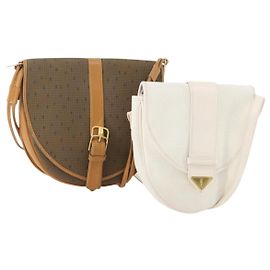 Borsa a tracolla SAINT LAURENT PVC 2 Set Marrone Bianco Auth fm5353