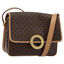 Céline Borsa a tracolla circolare CELINE in tela Macadam PVC Pelle Marrone Oro Auth 179136A
