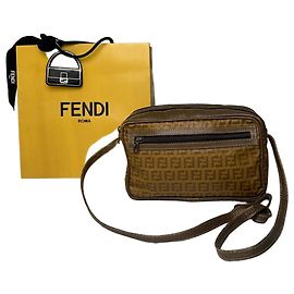 Borsa a tracolla Fendi Vintage motivo logo FF tessuto marrone