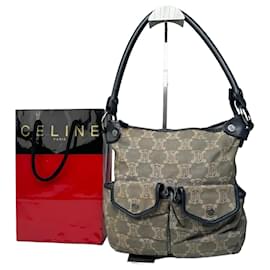 Vintage Celine Canvas Schultertasche Grau - Céline