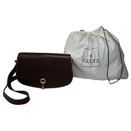 Borsa a tracolla vintage Gucci in pelle marrone con chiusura a serratura