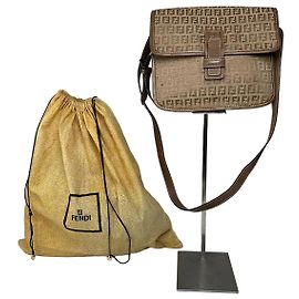 Borsa a tracolla vintage Fendi FF Monogram in pelle marrone