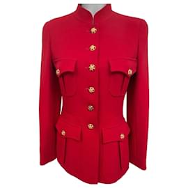 Chanel Giacca in lana rossa 1996 Bottoni Gripoix