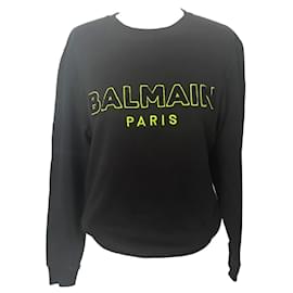 Balmain Paris Sweatshirt mit neongelbem Logo - Schwarz