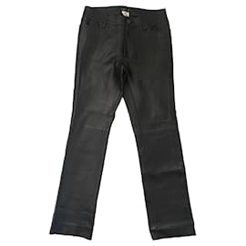 Agnès b. Pantalones de cuero negros corte recto