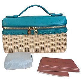 Loro Piana Borsa Vanity Case in pelle di struzzo e rattan