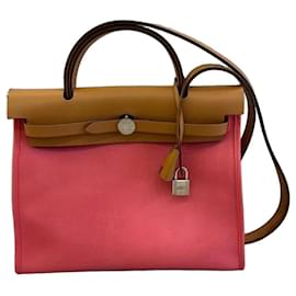 Hermès Herbag Zip 31 Borsa in Rose Azalée e Tela Naturale