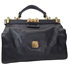 MCM Black Leather Top Handle Bag