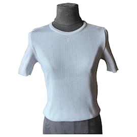 Camiseta Chanel de manga corta en punto acanalado blanco