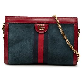 Gucci Blue Small Suede Web Ophidia Chain Crossbody