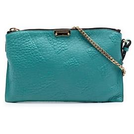 Borsa a tracolla Peyton in pelle goffrata con motivo check blu Burberry