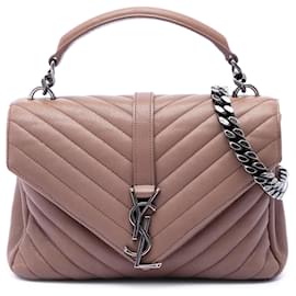 Borsa College Saint Laurent in pelle di pecora marrone con monogramma Chevron taglia Medium