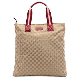 Gucci Beige GG Canvas Web Vertikaler Tote