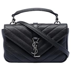 Borsa Mini Chevron in pelle di pecora nera con monogramma College di Saint Laurent