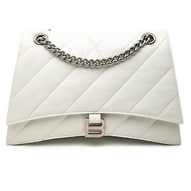 Borsa a Spalla Balenciaga White Medium Crushed Calfskin Chain