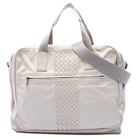 Bottega Veneta Business-Tasche aus weißem Nappa-Leder mit Intrecciato-Besatz