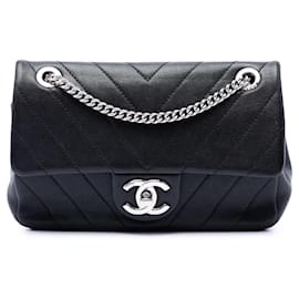 Chanel Black Mini CC Chevron Calfskin Single Flap