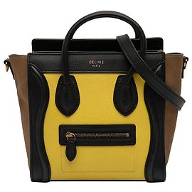 Céline Bolsa Tote Luggage Nano tricolor em couro de bezerro e camurça amarelo Celine