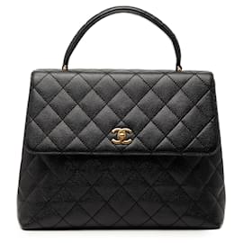 Borsa Chanel Black CC Quilted Caviar Kelly Top Handle