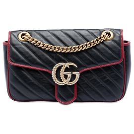 Gucci Black Medium GG Marmont Matelasse Diagonal Leather Torchon Shoulder Bag