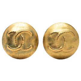 Boucles d'oreilles Chanel Gold CC plaquées or rondes à clip on