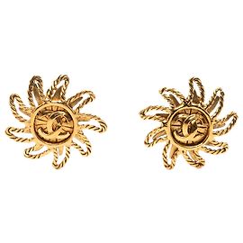 Chanel Sun Clip On Ohrringe Gold CC vergoldet