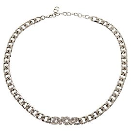 Collana Christian Dior con maglie a catena argentate e strass