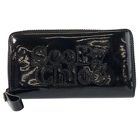 Langer Chloé Geldbörse aus schwarzem Lackleder