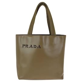 Borsa Tote Prada in pelle kaki con logo traforato
