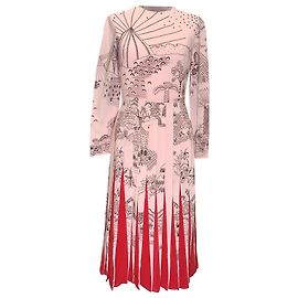 Valentino Garavani Vestido midi de seda rosa con estampado de paisaje Valentino