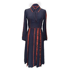 Vestido midi de seda azul marino con ribete de estampado de piel de serpiente Burberry