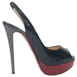 Christian Louboutin Lady Peep Sling 150 Pumps aus schwarzem Lackleder
