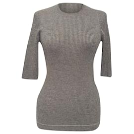 Top a maniche corte in maglia Prada in lana grigia